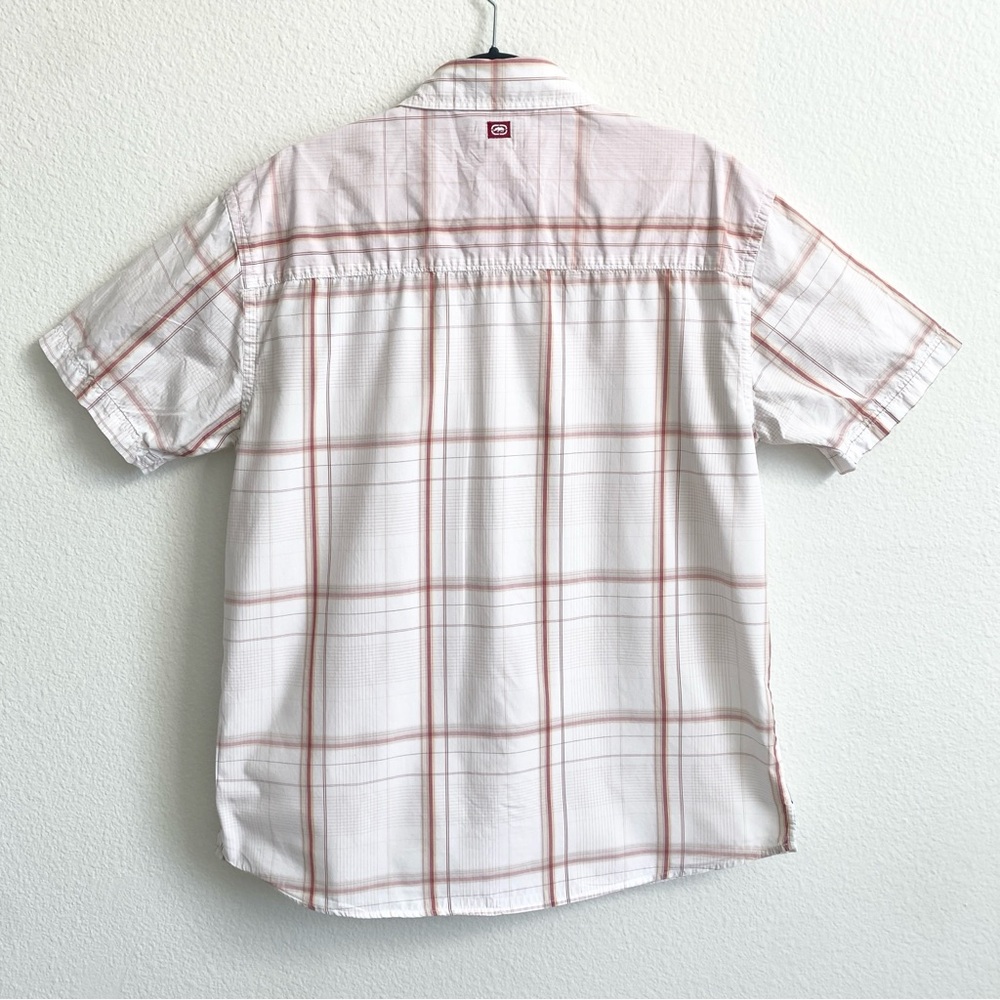 Ecko Unltd Men's White & Red Plaid Short Sleeve Button Up Pocket Shirt - Picture 2 of 11